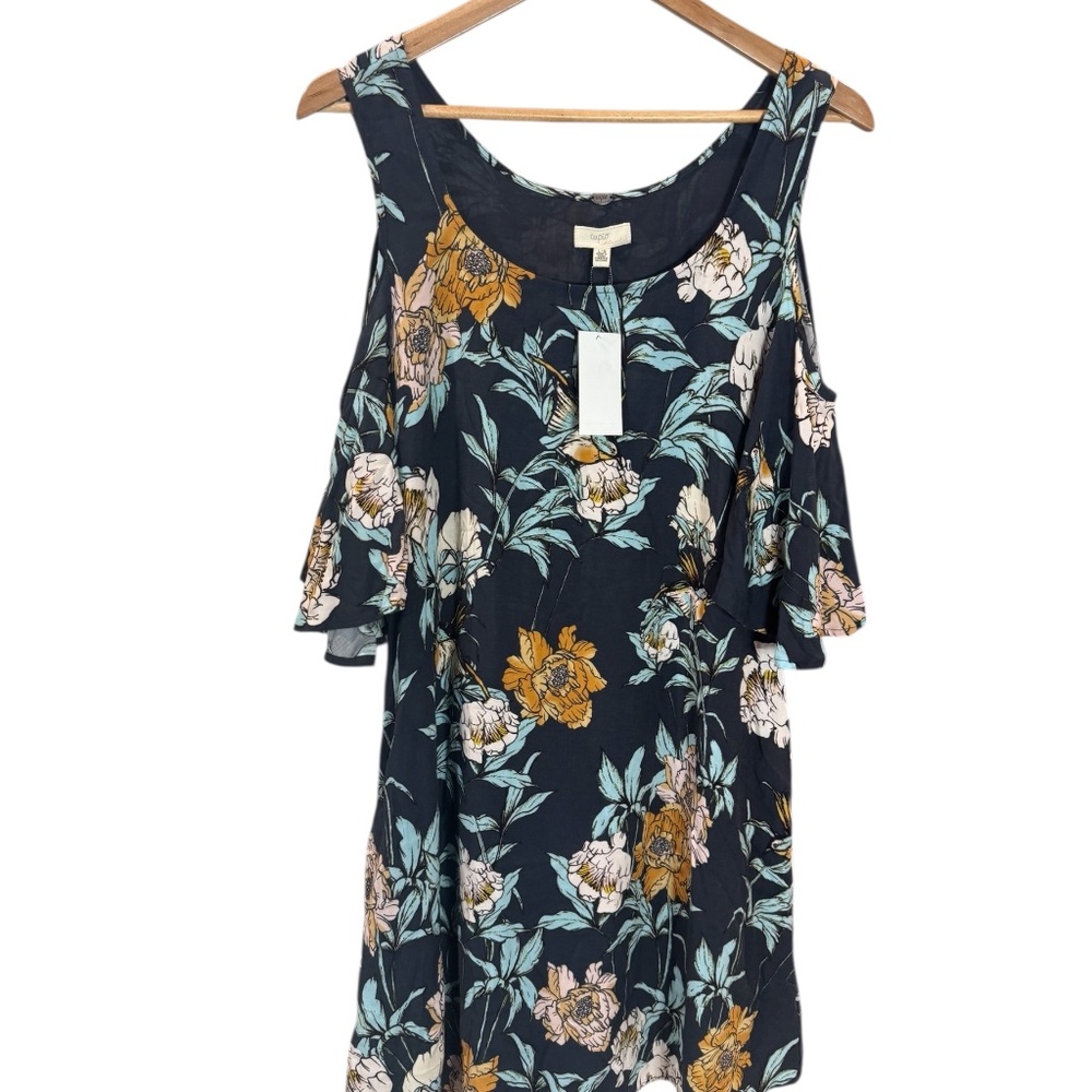 NWT‎ Cupio Floral Cold Shoulder Large Dress, Navy & Multi-Color Women's Boho